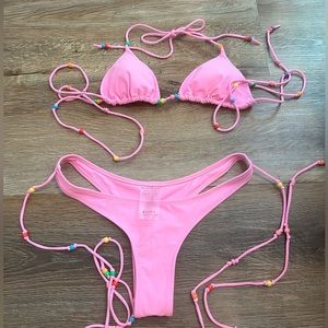White Fox Pink Beaded Swim